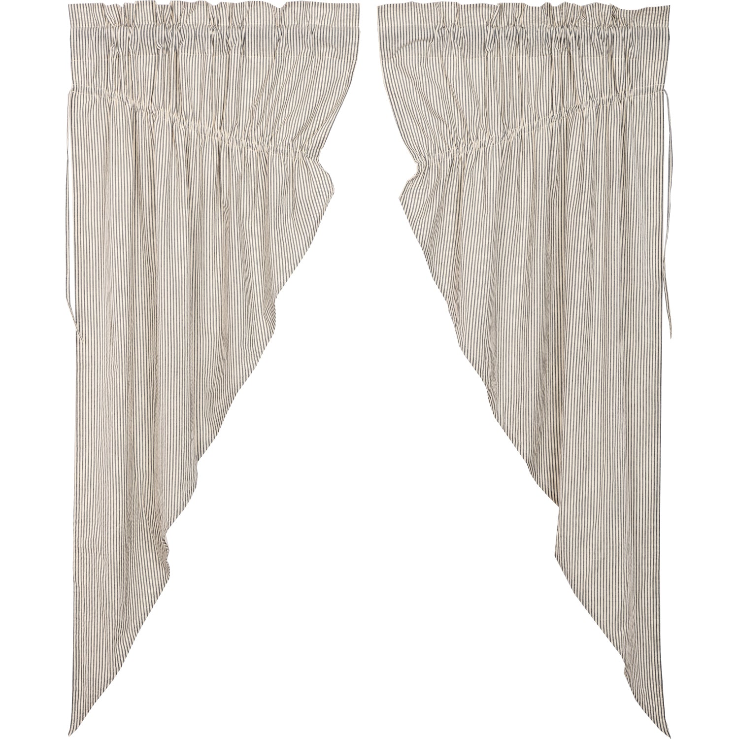 April & Olive Hatteras Seersucker Blue Ticking Stripe Prairie Short Panel Set of 2 63x36x18 By VHC Brands