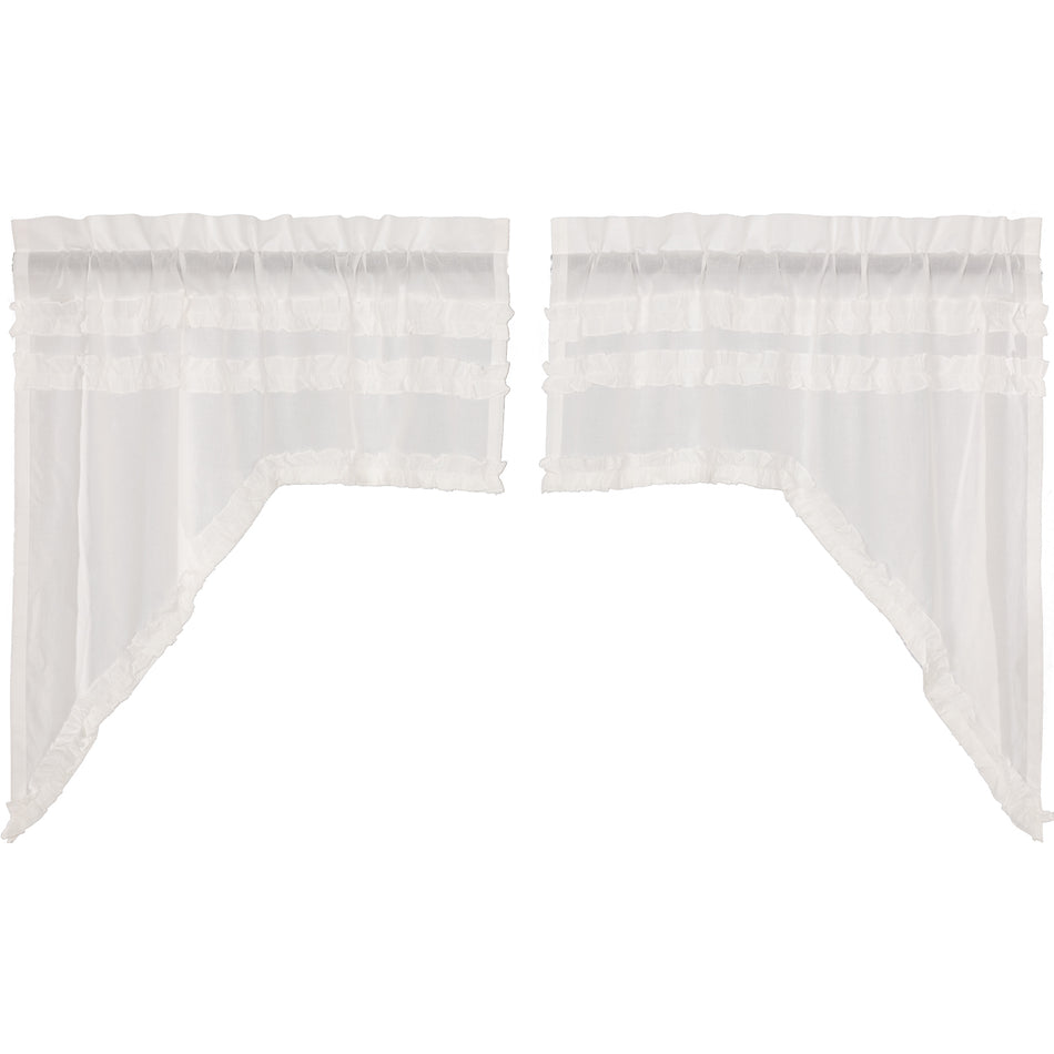 April & Olive White Ruffled Sheer Petticoat Swag Set of 2 36x36x16 By VHC Brands