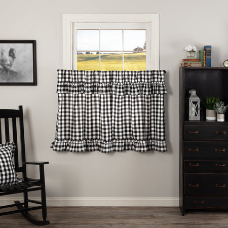 April & Olive Annie Buffalo Black Check Ruffled Tier Set of 2 L36xW36 By VHC Brands