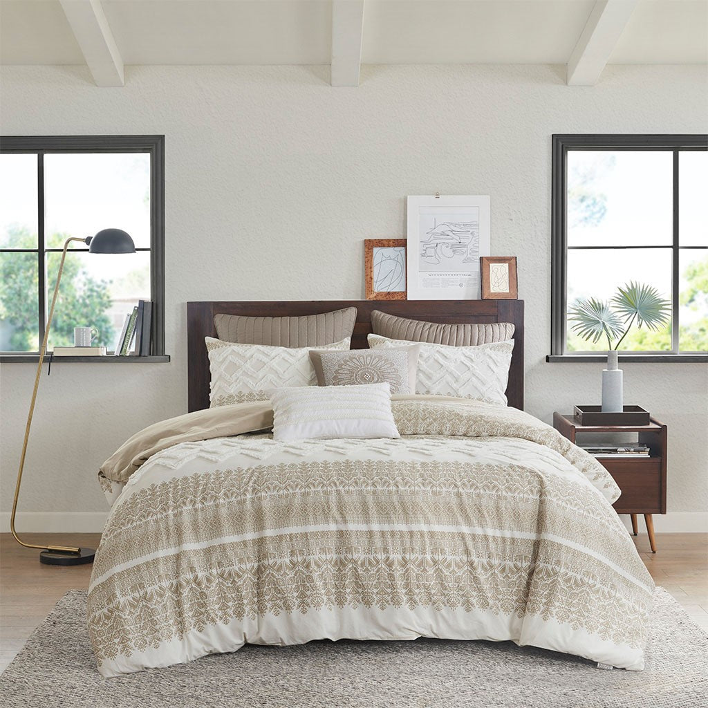 INK+IVY Mila 3 Piece Cotton Comforter Set with Chenille Tufting - Taupe  - Full Size / Queen Size Shop Online & Save - ExpressHomeDirect.com