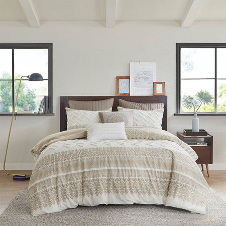 INK+IVY Mila 3 Piece Cotton Comforter Set with Chenille Tufting - Taupe  - Full Size / Queen Size Shop Online & Save - ExpressHomeDirect.com
