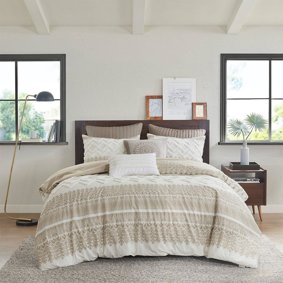 INK+IVY Mila 3 Piece Cotton Comforter Set with Chenille Tufting - Taupe  - King Size / Cal King Size Shop Online & Save - ExpressHomeDirect.com