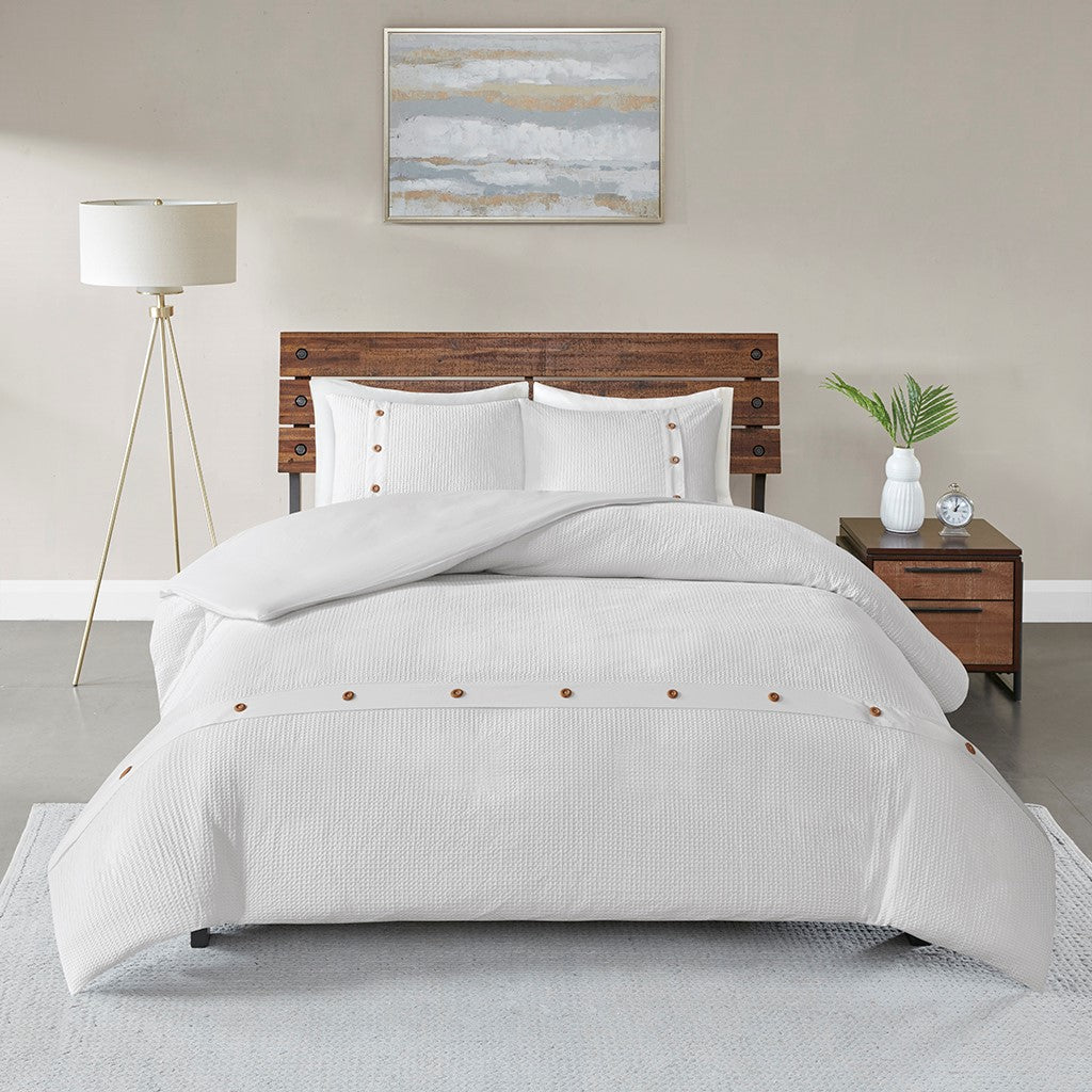 Madison Park Finley 3 Piece Cotton Waffle Weave Duvet Cover Set - White  - Full Size / Queen Size Shop Online & Save - ExpressHomeDirect.com