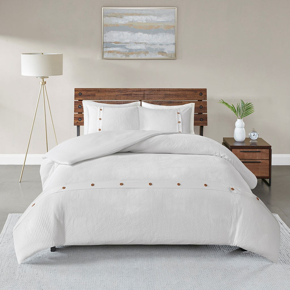 Madison Park Finley 3 Piece Cotton Waffle Weave Duvet Cover Set - White  - Full Size / Queen Size Shop Online & Save - ExpressHomeDirect.com