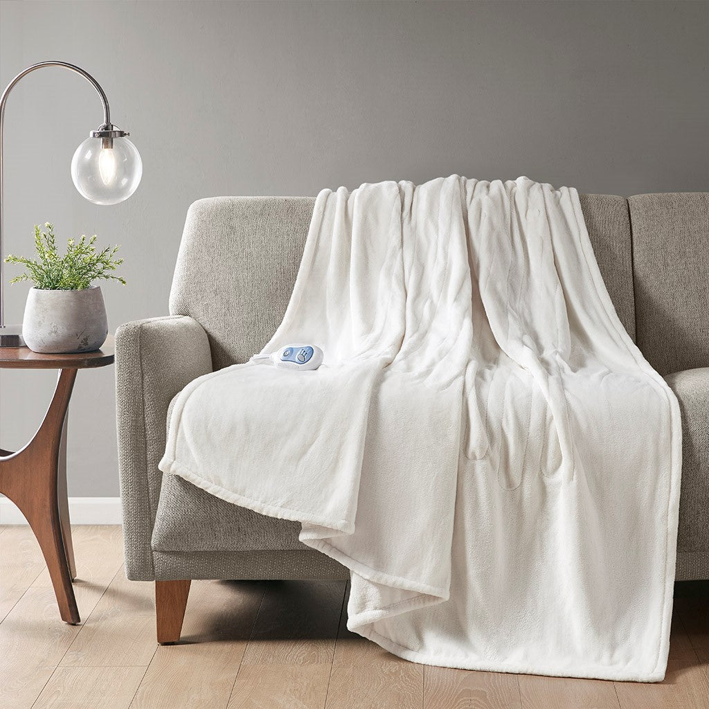 Beautyrest Heated Plush Throw - Ivory  - 60x70" Shop Online & Save - ExpressHomeDirect.com