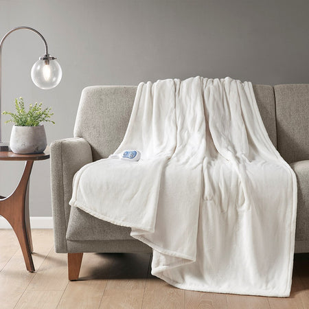 Beautyrest Heated Plush Throw - Ivory  - 60x70" Shop Online & Save - ExpressHomeDirect.com