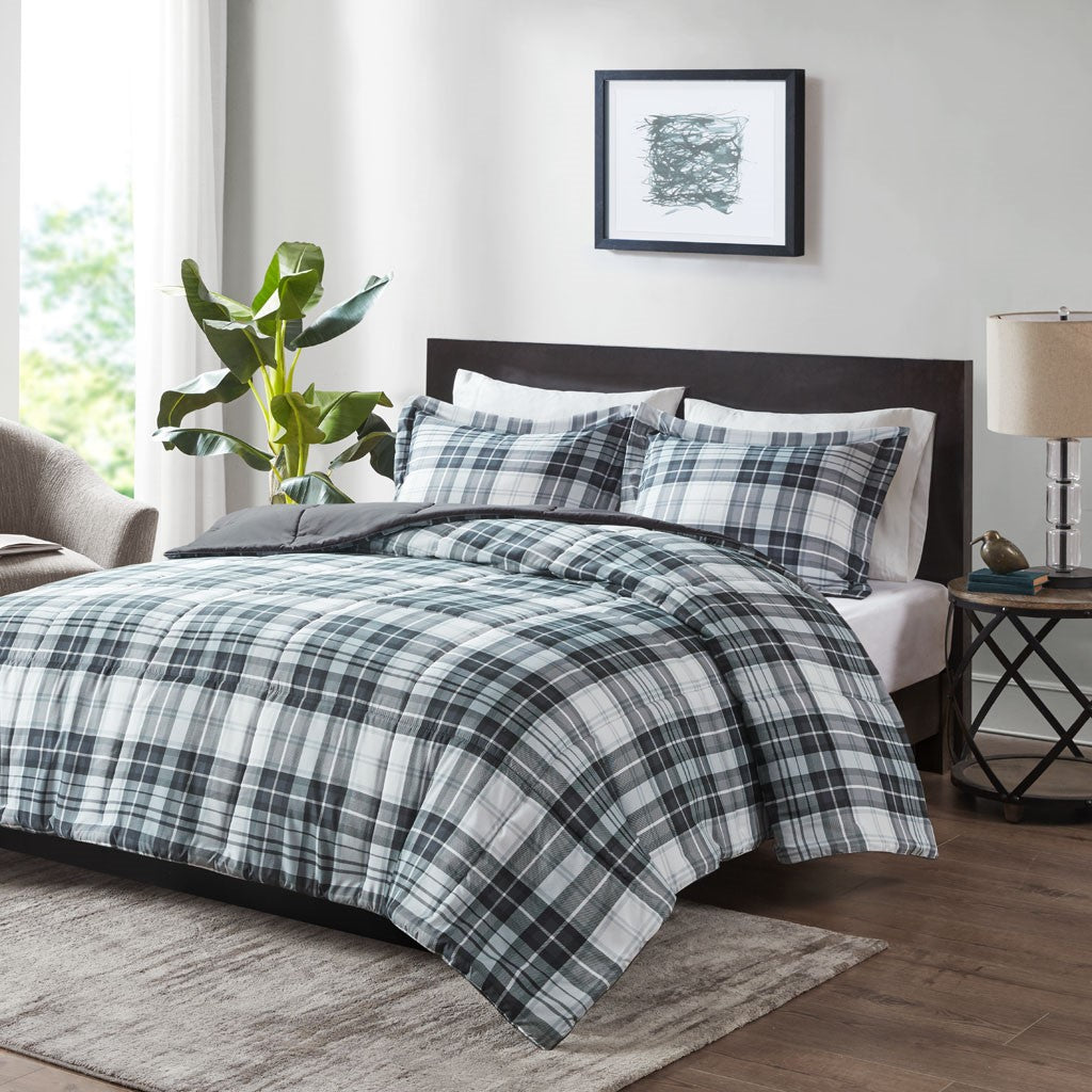 Madison Park Essentials Parkston 3M Scotchgard Down Alternative All Season Comforter Set - Black / White - Twin Size / Twin XL Size