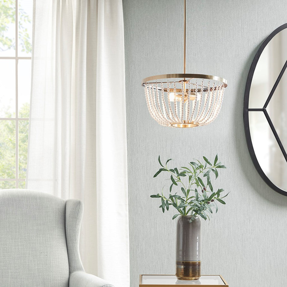 Melrose 2-Light Beaded Chandelier - Antique Brass / White