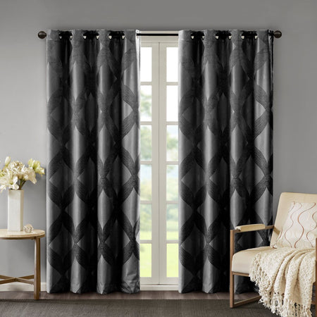 SunSmart Bentley Ogee Knitted Jacquard Total Blackout Panel - Black  - 50x84" Shop Online & Save - ExpressHomeDirect.com