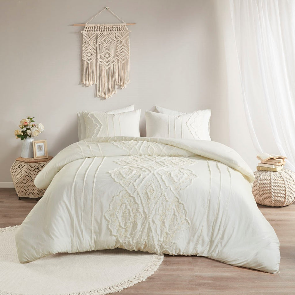 Madison Park Margot 3 Piece Cotton Duvet Cover Set - Off White  - Full Size / Queen Size Shop Online & Save - ExpressHomeDirect.com
