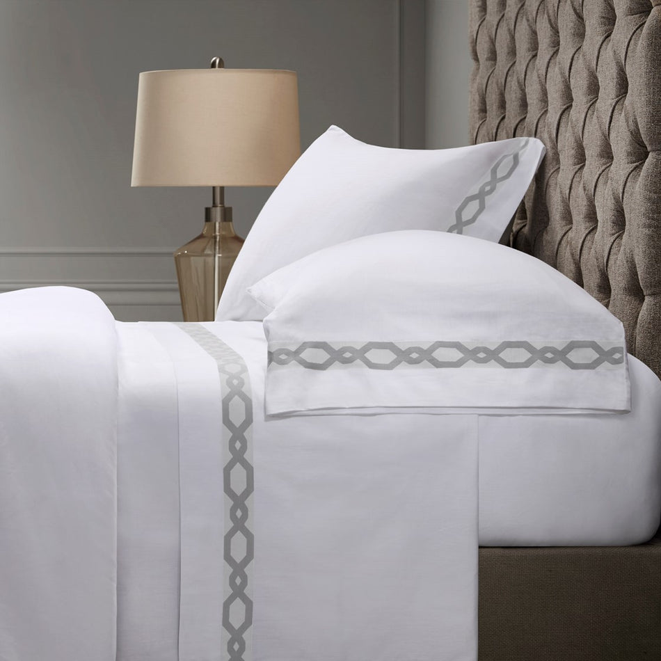 Croscill Signature Hem 300TC Cotton Sheet Set - Grey  - King Size Shop Online & Save - ExpressHomeDirect.com
