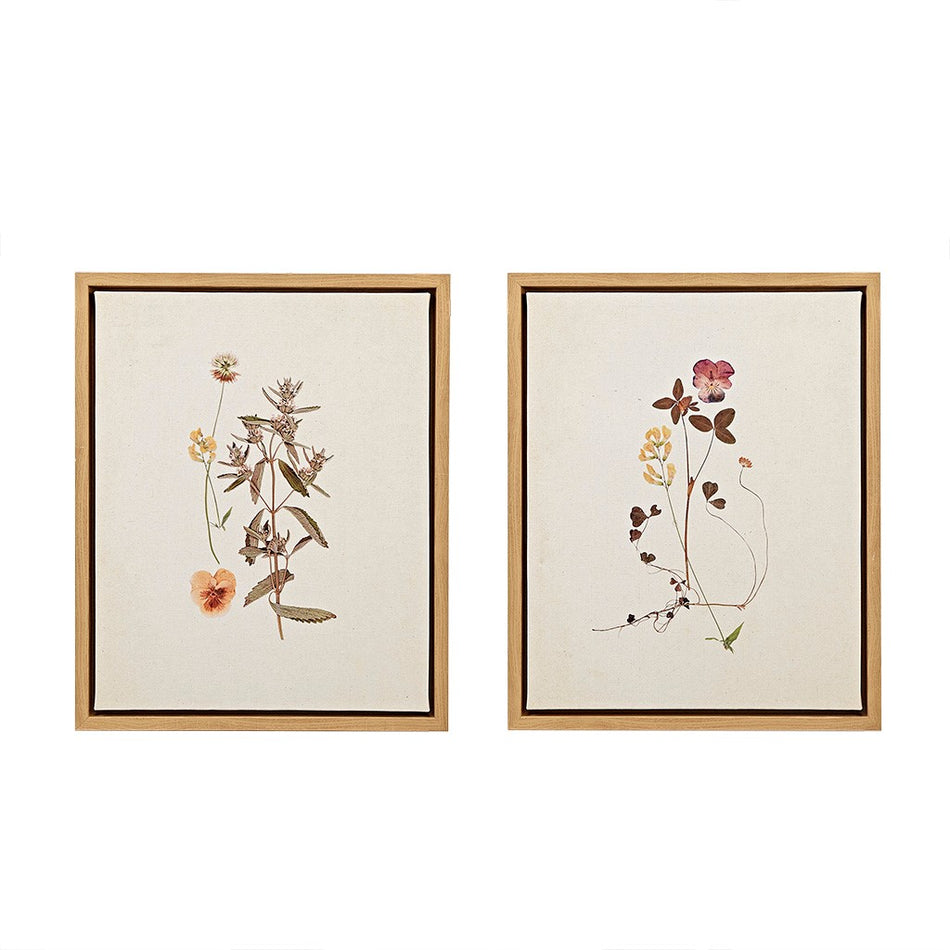 French Herbarium Framed Linen Canvas 2 Piece Set - Multicolor