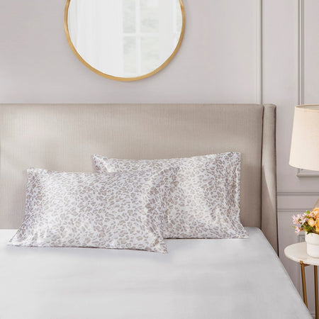 Madison Park Essentials Satin Luxury 2 PC Pillowcases - Taupe Leopard - Standard Size
