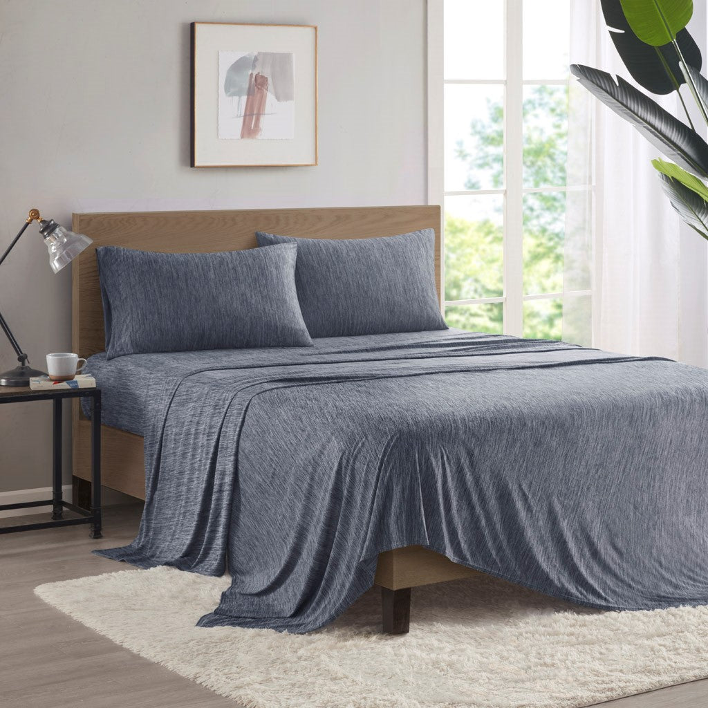 Urban Habitat Comfort Cool Jersey Knit Nylon Blend Sheet Set - Navy  - King Size Shop Online & Save - ExpressHomeDirect.com