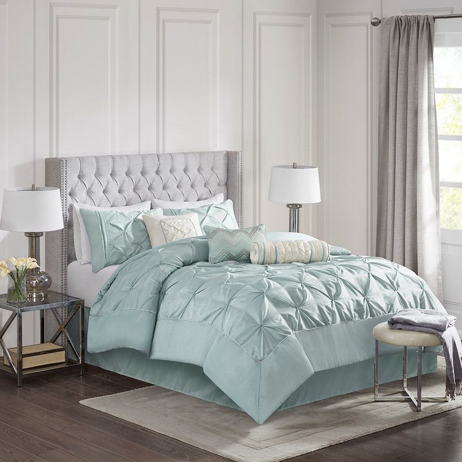 Madison Park Laurel 7 Piece Tufted Comforter Set - Seafoam - Queen Size