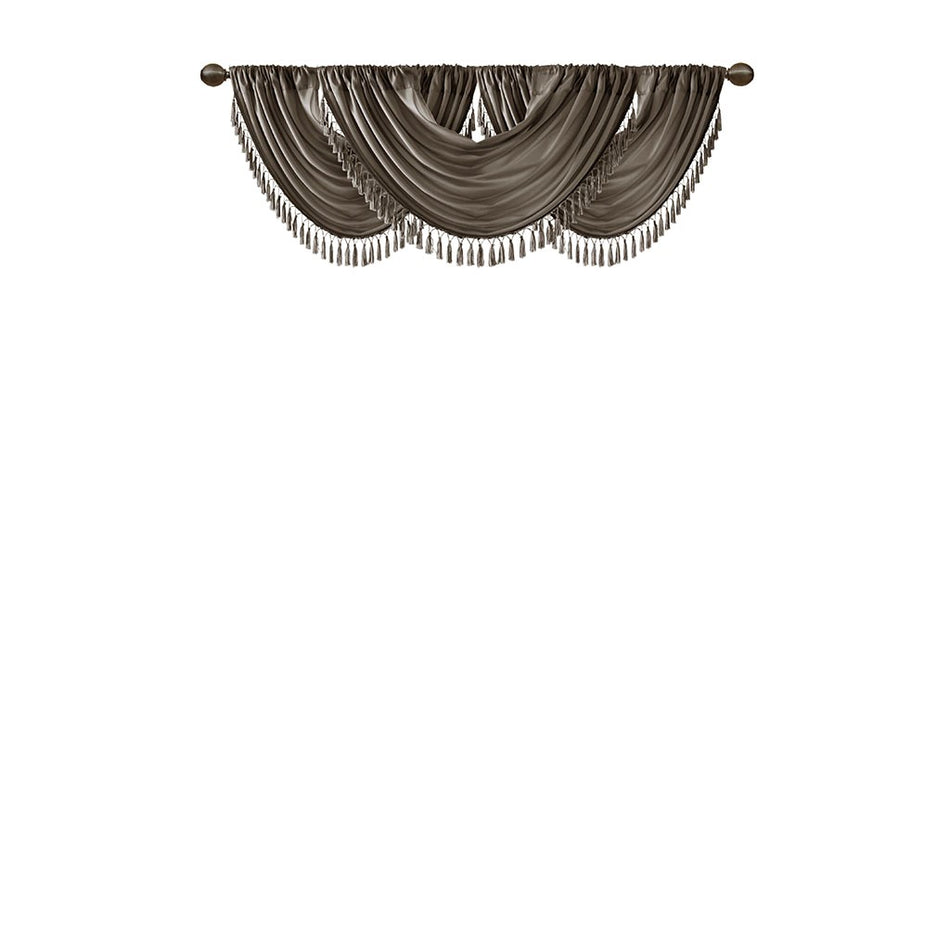 Elena Faux Silk Waterfall Embellished Valance - Pewter - 38x46"