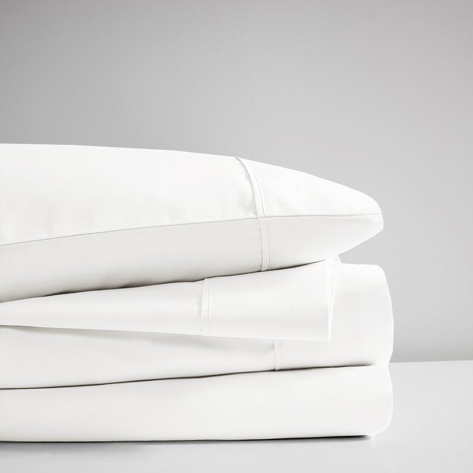400 Thread Count Wrinkle Resistant Cotton Sateen Sheet Set - White - Full Size