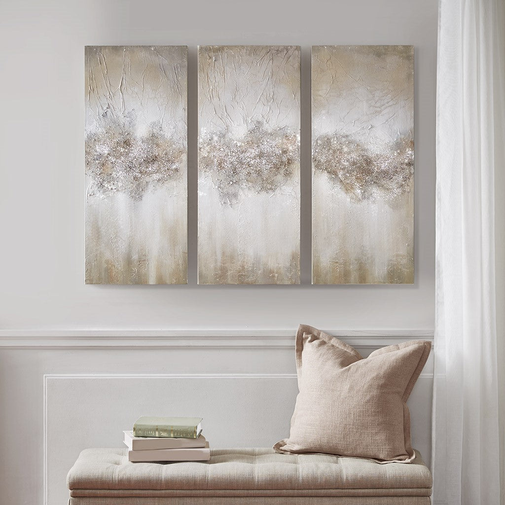 Madison Park Luminous Hand Painted Heavy Textured Glitz Canvas 3 Piece Set - Taupe 