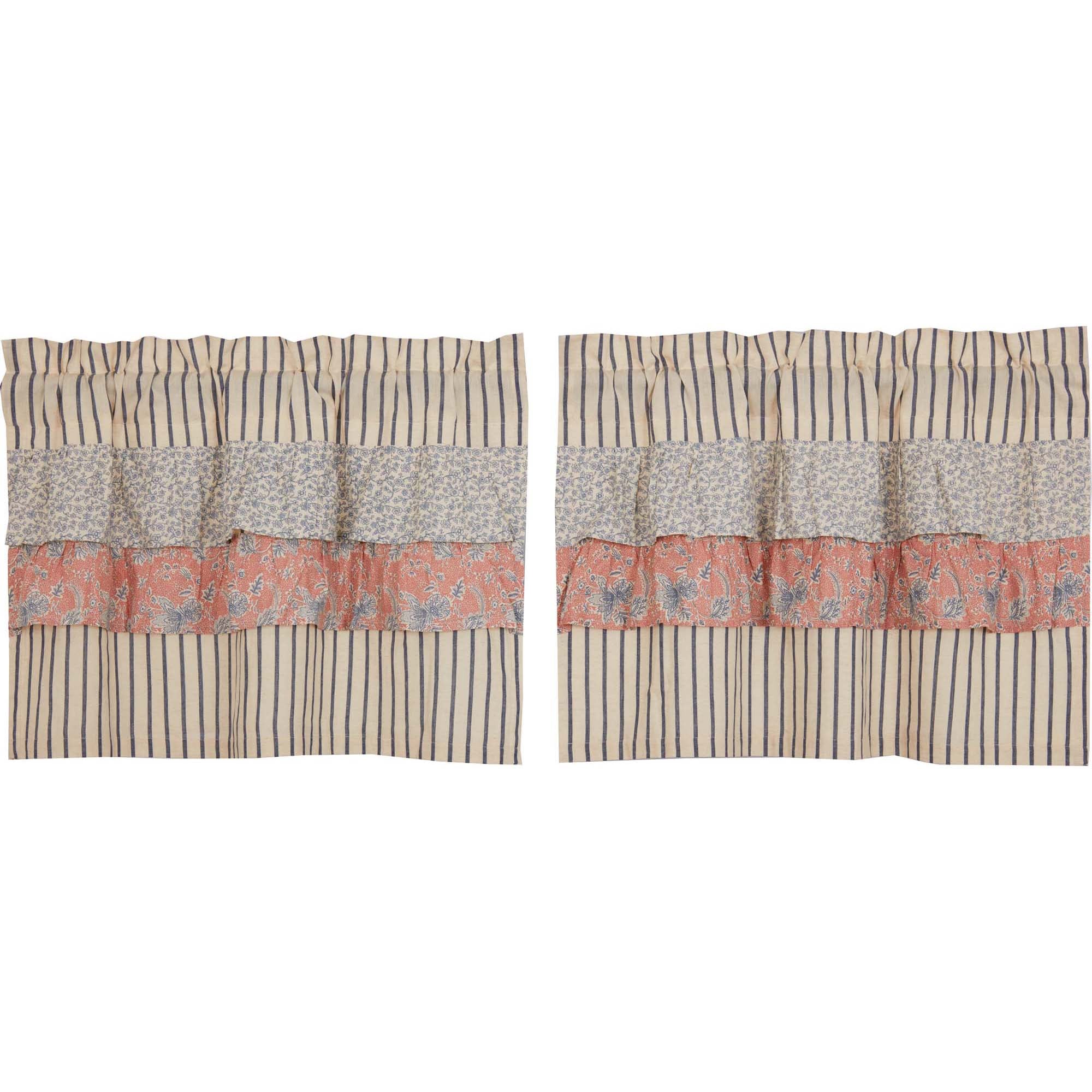 April & Olive Kaila Ticking Blue Ruffled Tier Set of 2 L24xW36 By VHC Brands