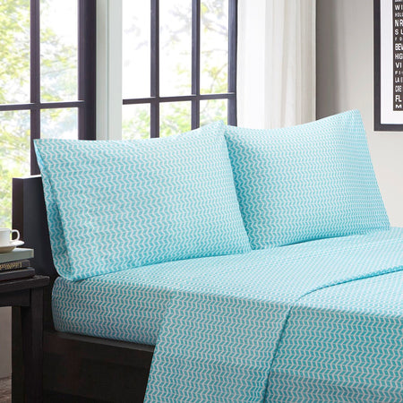 Intelligent Design  Chevron Printed Microfiber Sheet Set - Aqua  - Twin Size Shop Online & Save - ExpressHomeDirect.com