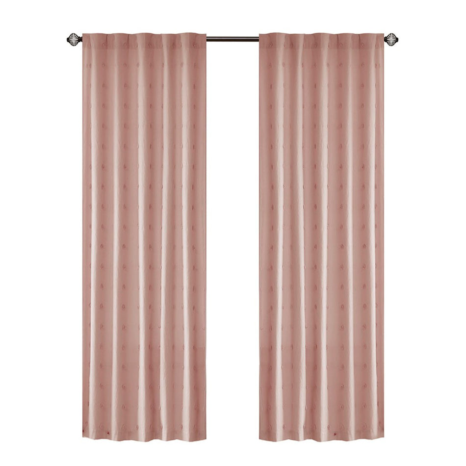 Brooklyn Cotton Jacquard Pom Pom Rod Pocket/Back Tab Window Panel - Pink - 42x95"