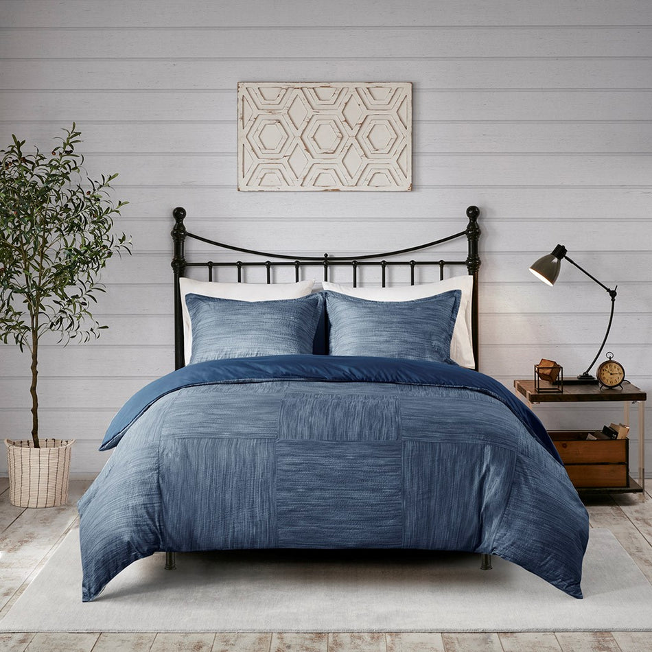 Madison Park Walter 3 Piece Printed Seersucker Duvet Cover Set - Navy  - King Size / Cal King Size Shop Online & Save - ExpressHomeDirect.com