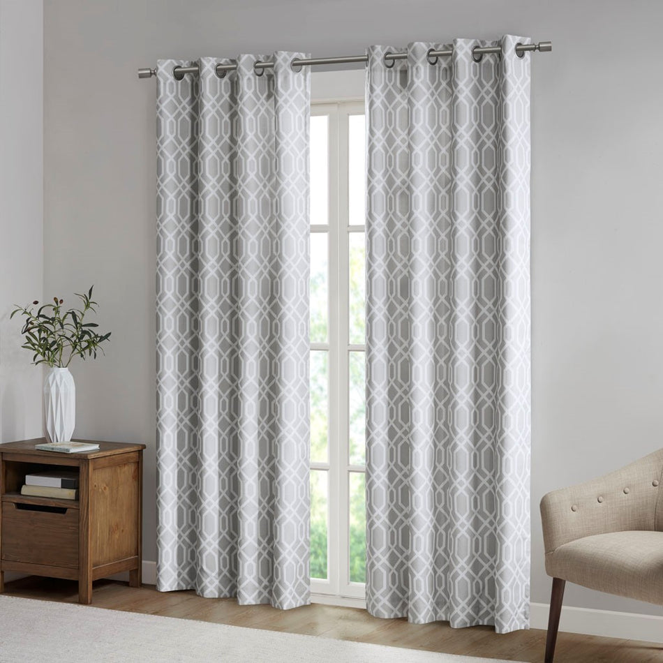 Albina Printed Ogee Texture Blackout Grommet Top Curtain Panel - Taupe - 84" Panel