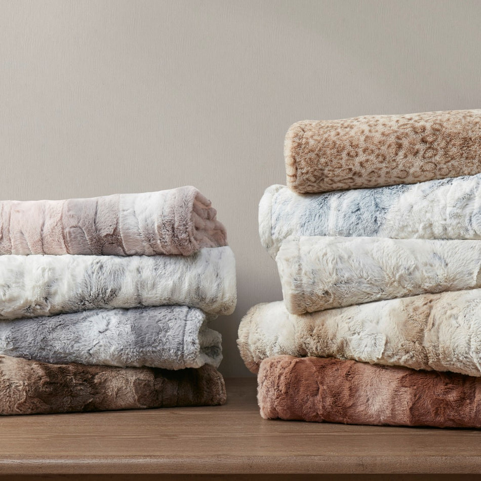 Zuri Oversized Faux Fur Heated Throw - Natural Marble - 50x70"