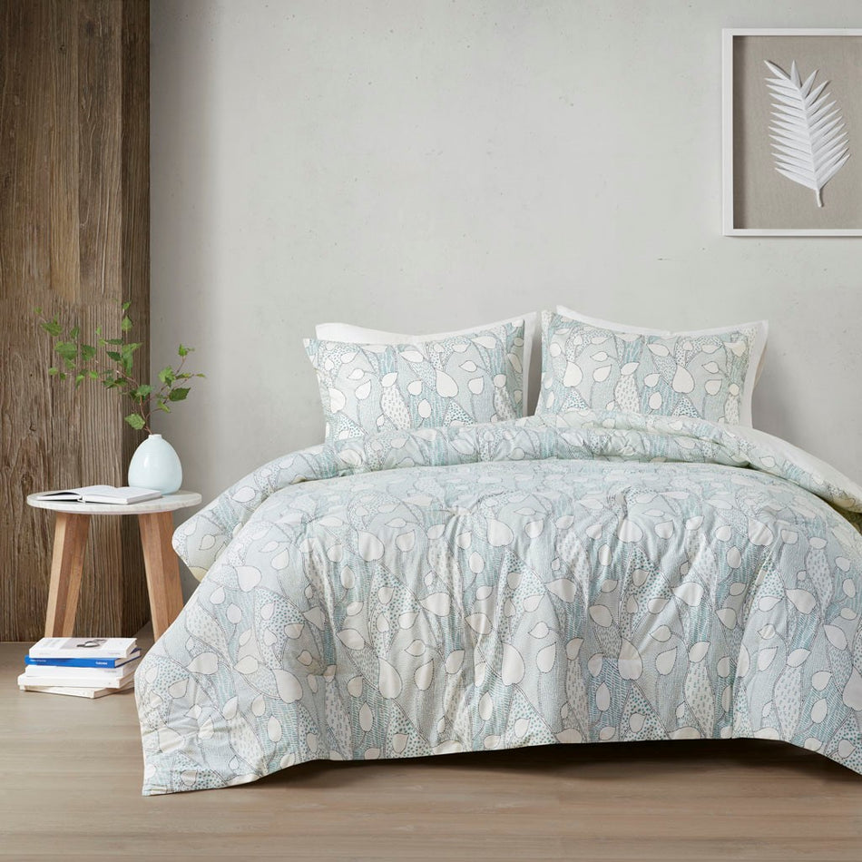 Urban Habitat Calla 3 Piece Vine Printed Cotton Comforter Set - Aqua  - Full Size / Queen Size Shop Online & Save - ExpressHomeDirect.com