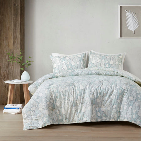 Urban Habitat Calla 3 Piece Vine Printed Cotton Comforter Set - Aqua  - King Size / Cal King Size Shop Online & Save - ExpressHomeDirect.com