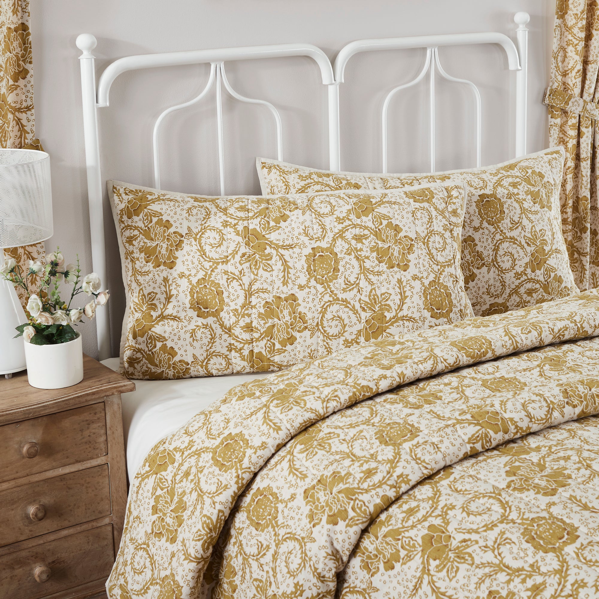 April & Olive Dorset Gold Floral King Sham 21x37 By VHC Brands