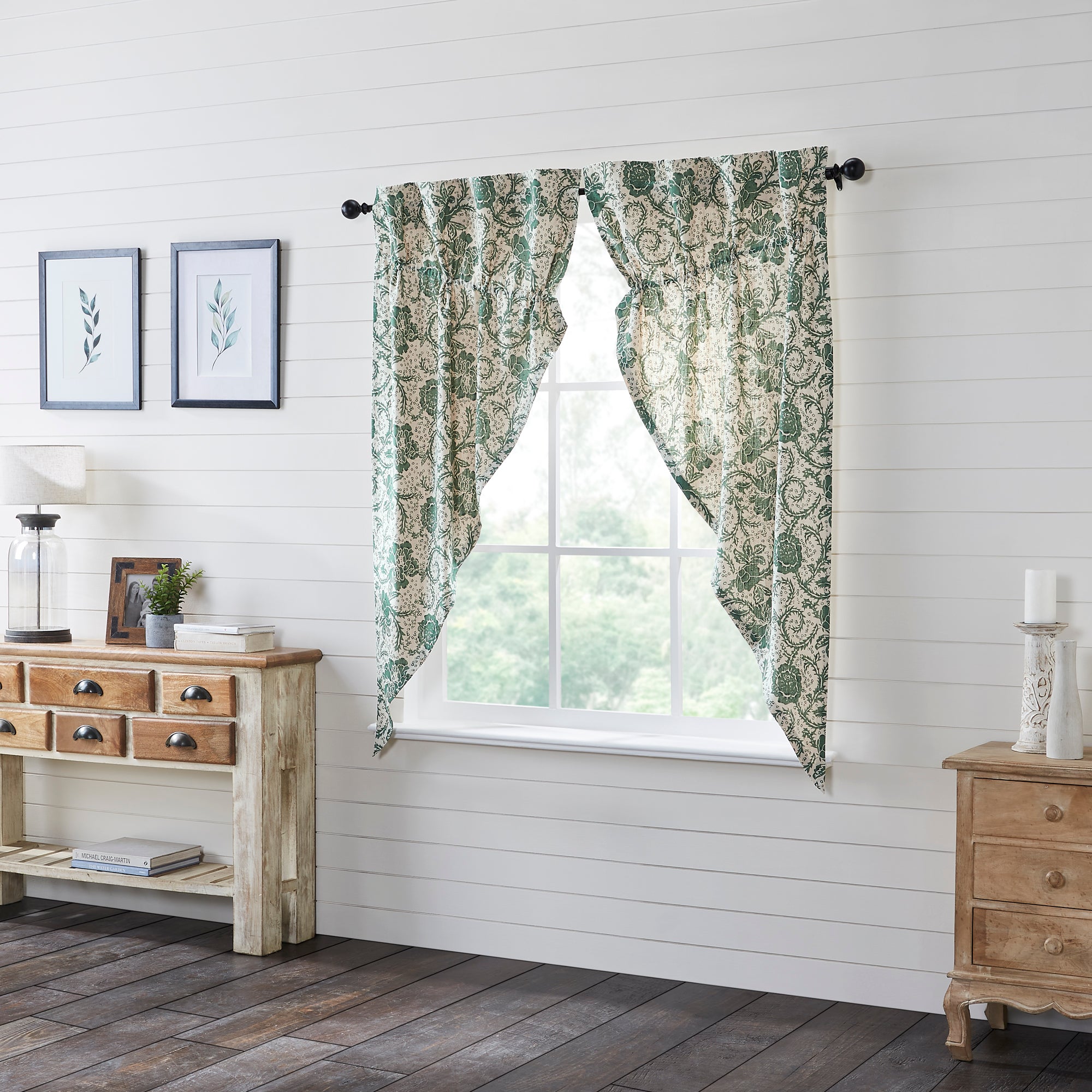 April & Olive Dorset Green Floral Prairie Short Panel Set of 2 63x36x18 By VHC Brands