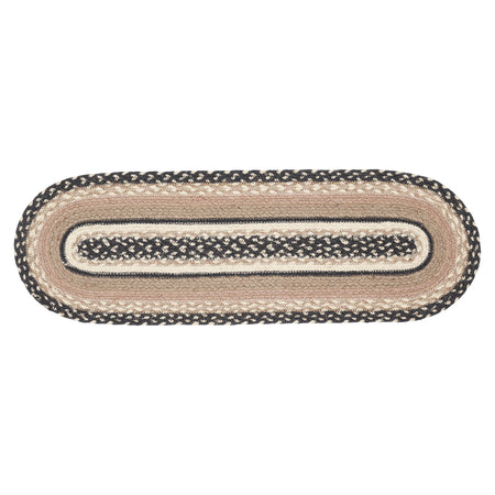 April & Olive Sawyer Mill Charcoal Creme Jute Stair Tread Oval Latex 8.5x27 By VHC Brands