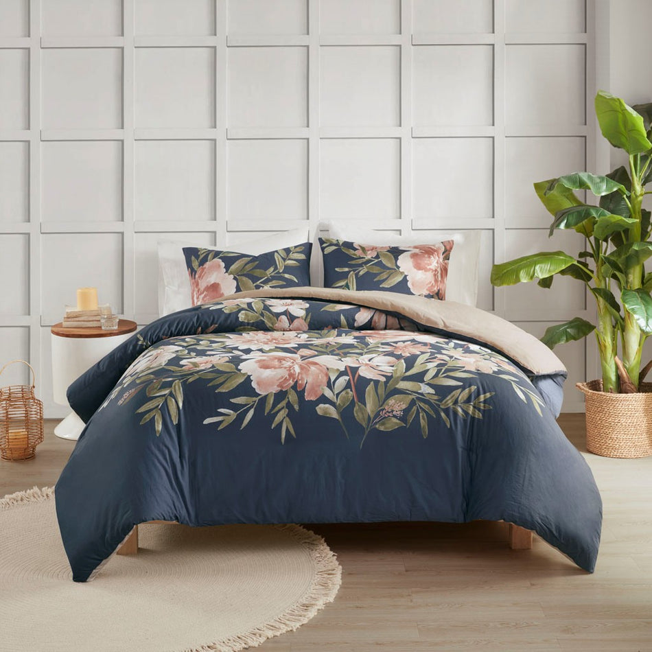 Madison Park Camillia 3 Piece Cotton Duvet Cover Set - Navy  - Full Size / Queen Size Shop Online & Save - ExpressHomeDirect.com