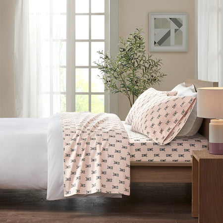 True North by Sleep Philosophy Cozy Cotton Flannel Printed Sheet Set - Pink French Bulldog  - Twin XL Size Shop Online & Save - ExpressHomeDirect.com