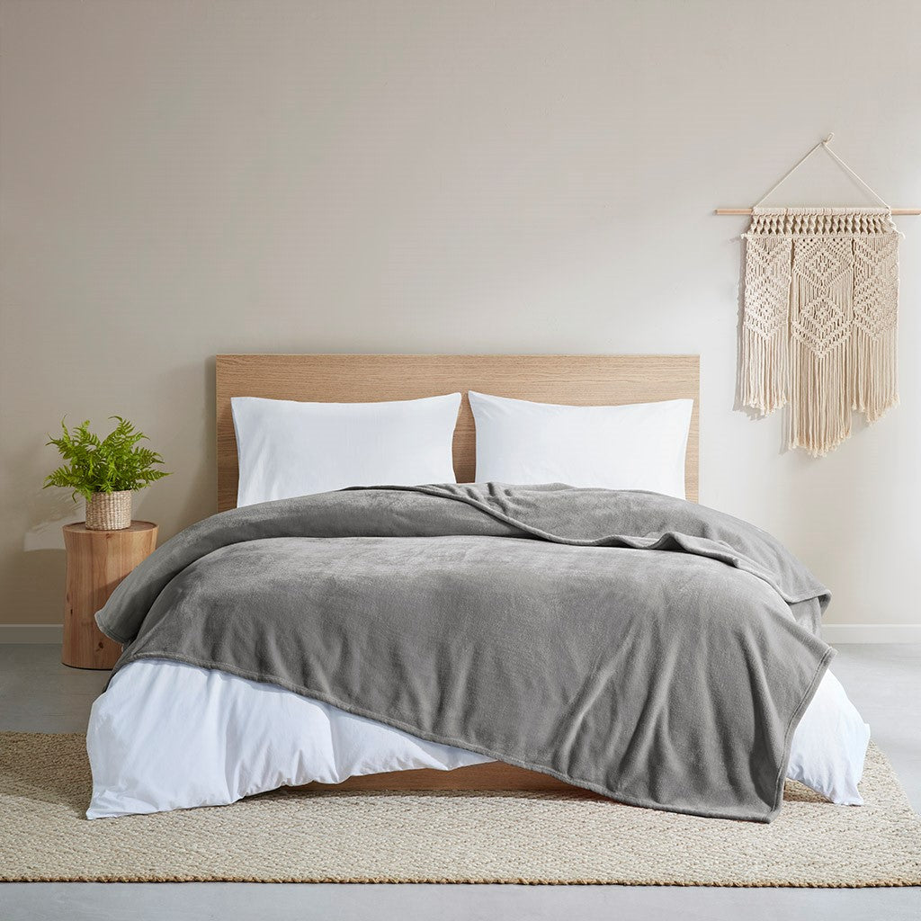 Clean Spaces Antimicrobial Plush Blanket - Charcoal - Twin Size