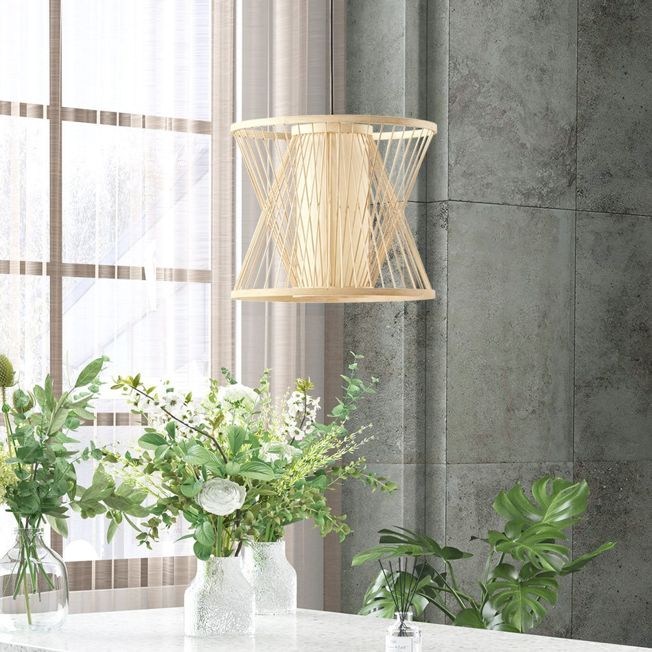 INK+IVY Aria Geometric Bamboo Pendant - Natural 