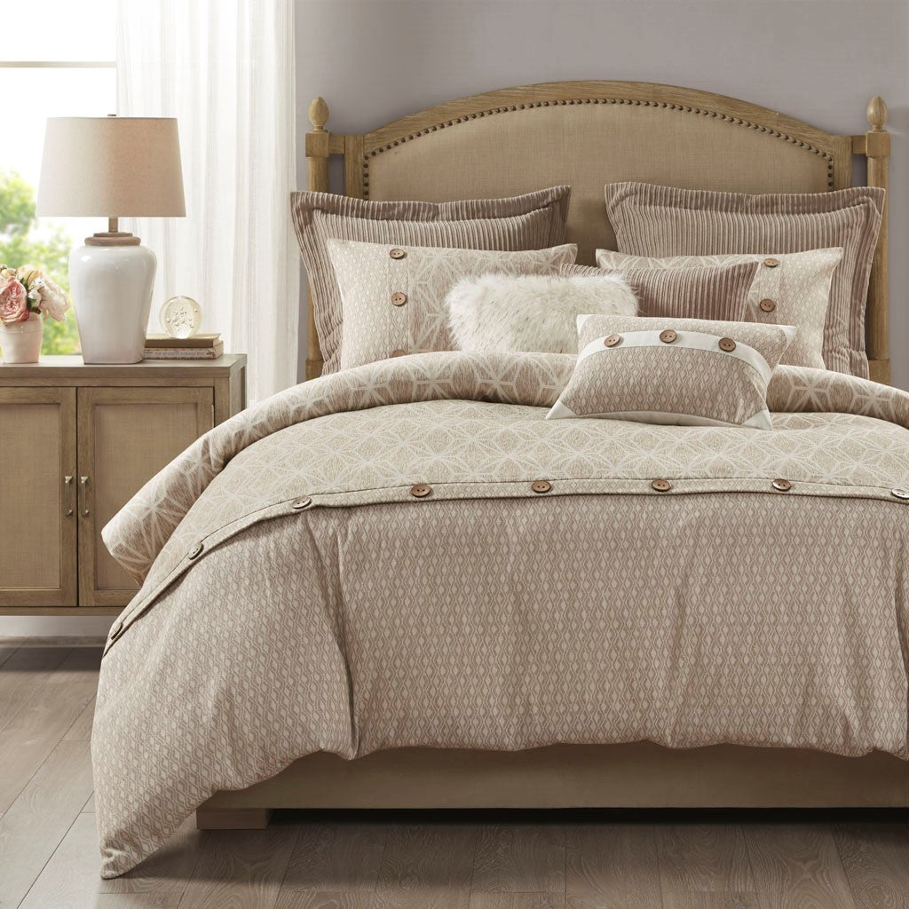 Madison Park Signature Grace 9 Piece Geometric Jacquard Comforter Set - Taupe - King Size