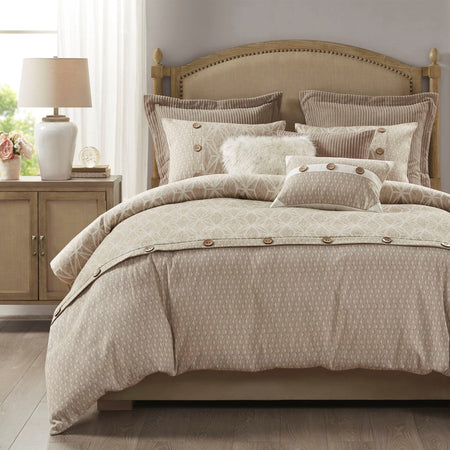 Madison Park Signature Grace 9 Piece Geometric Jacquard Comforter Set - Taupe - King Size