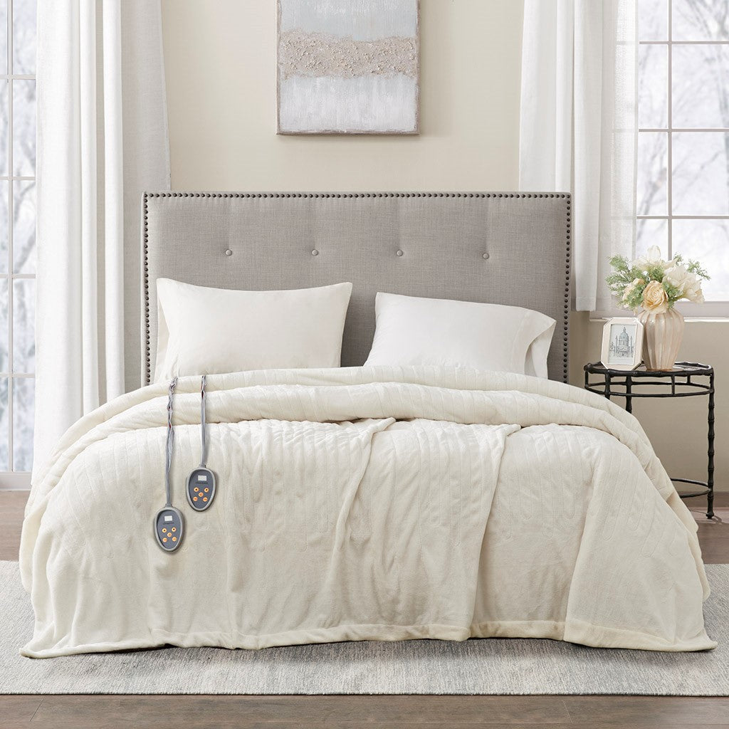 Beautyrest Heated Plush Blanket - Ivory  - Twin Size Shop Online & Save - ExpressHomeDirect.com