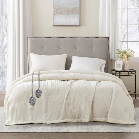 Beautyrest Heated Plush Blanket - Ivory  - Twin Size Shop Online & Save - ExpressHomeDirect.com