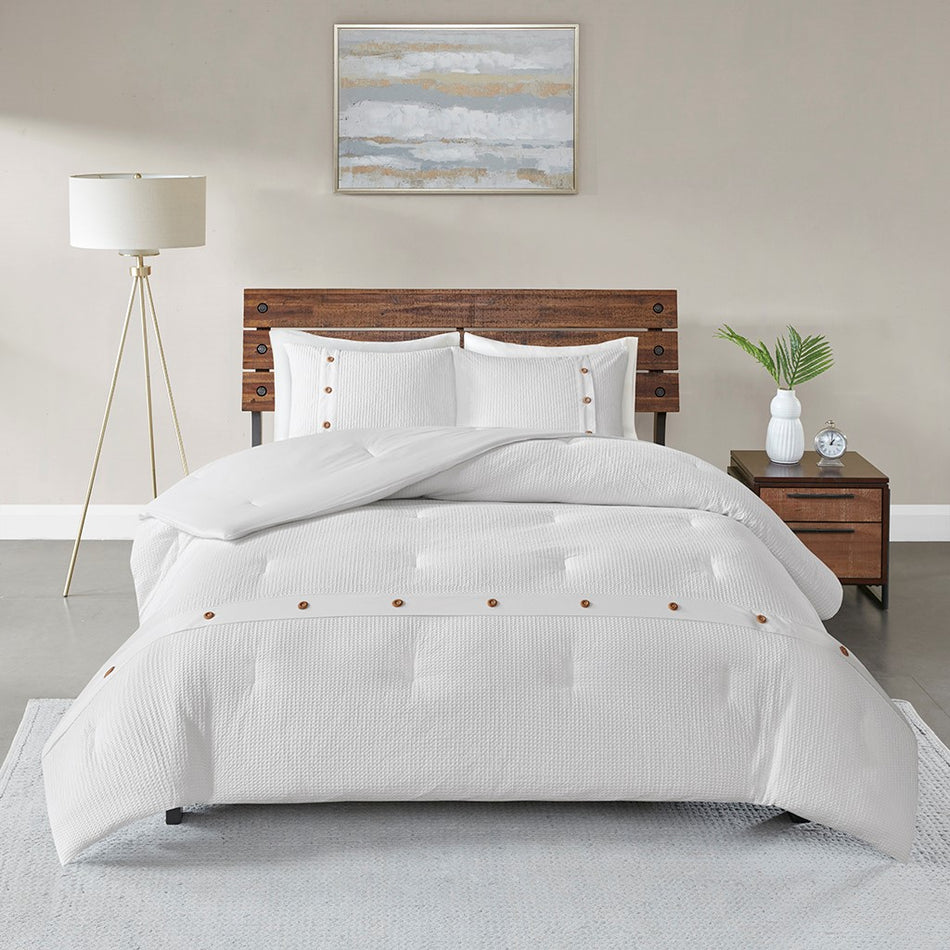Finley 3 Piece Cotton Waffle Weave Comforter set - White - King Size / Cal King Size