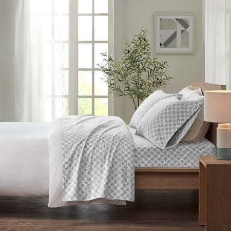 True North by Sleep Philosophy Cozy Cotton Flannel Printed Sheet Set - Grey Geo  - Cal King Size Shop Online & Save - ExpressHomeDirect.com