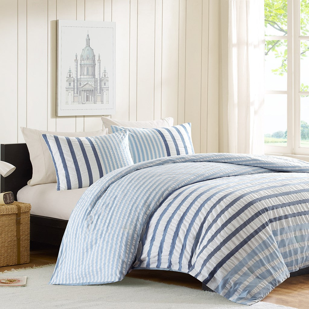 INK+IVY Sutton Cotton Seersucker Comfoter Set - Blue  - Twin Size Shop Online & Save - ExpressHomeDirect.com