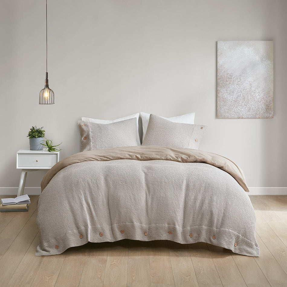 Clean Spaces Mara 4 Piece Cotton and Rayon from Bamboo Blend Waffle Weave Comforter Cover Set w/removable insert - Taupe  - Full Size / Queen Size Shop Online & Save - ExpressHomeDirect.com