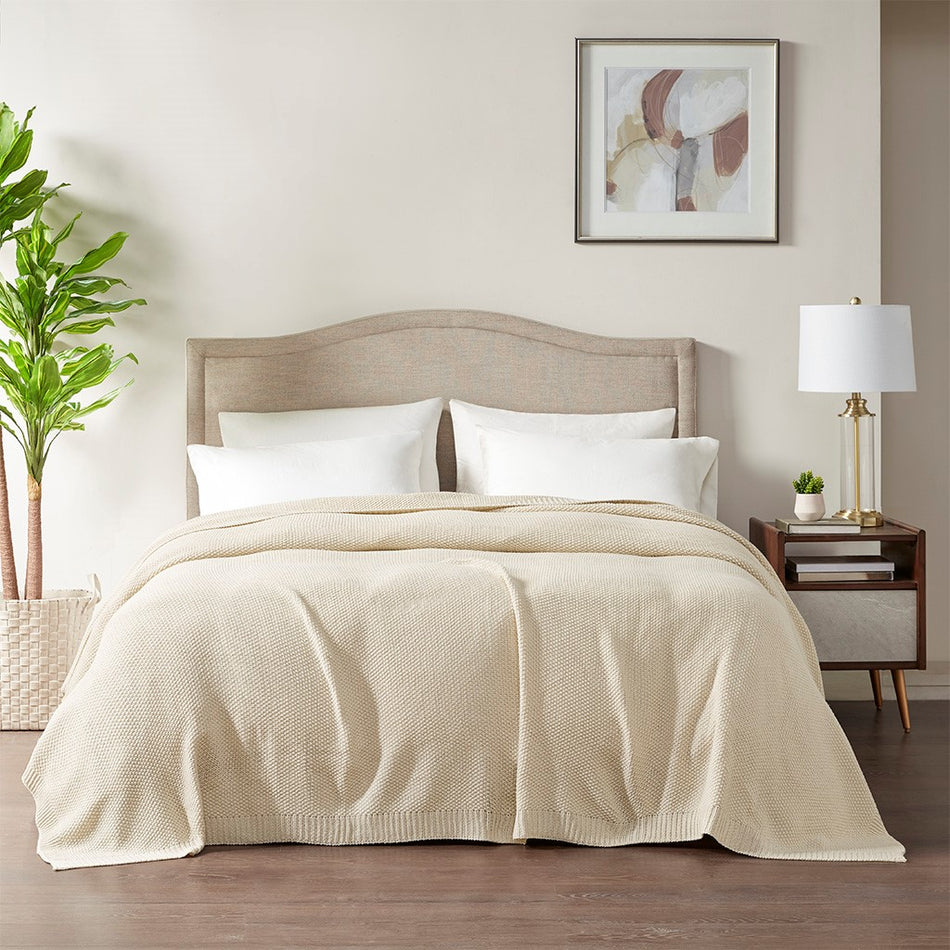 INK+IVY Bree Knit Knit Blanket - Ivory  - Full Size / Queen Size Shop Online & Save - ExpressHomeDirect.com