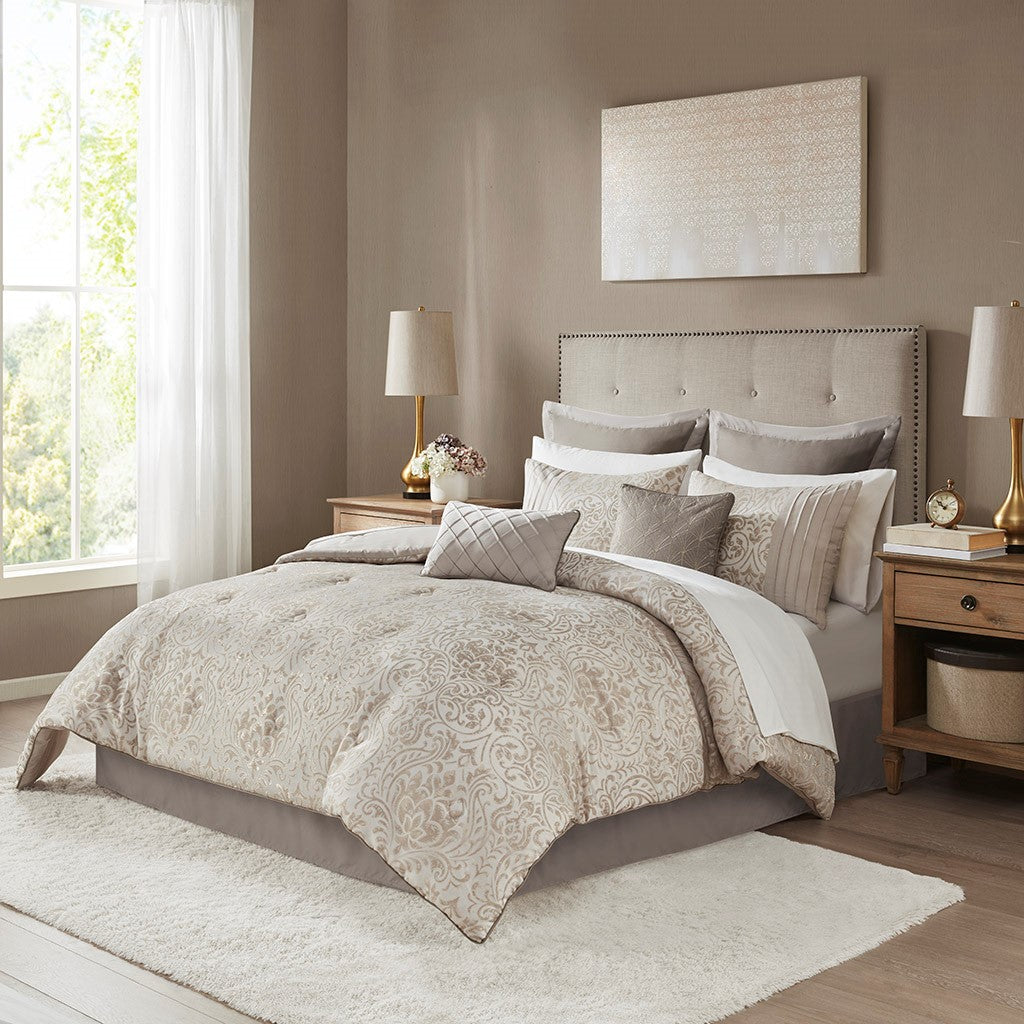 Madison Park Dune 7 Piece Comforter Set - Beige - Full Size