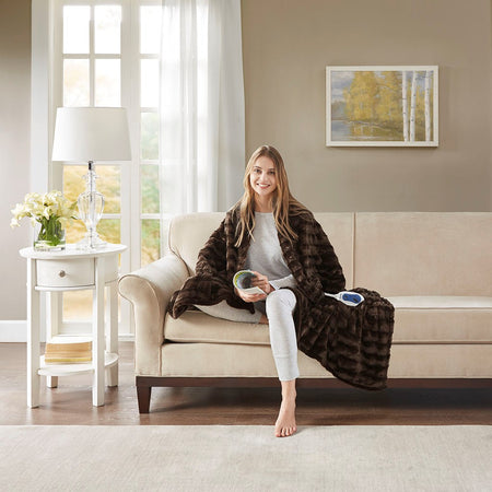 Beautyrest Heated Duke Faux Fur Heated Throw - Brown  - 50x70" Shop Online & Save - ExpressHomeDirect.com