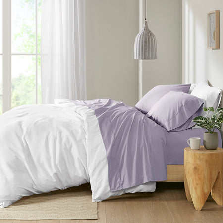Madison Park Peached Percale Cotton Peached Percale Sheet Set - Purple - King Size