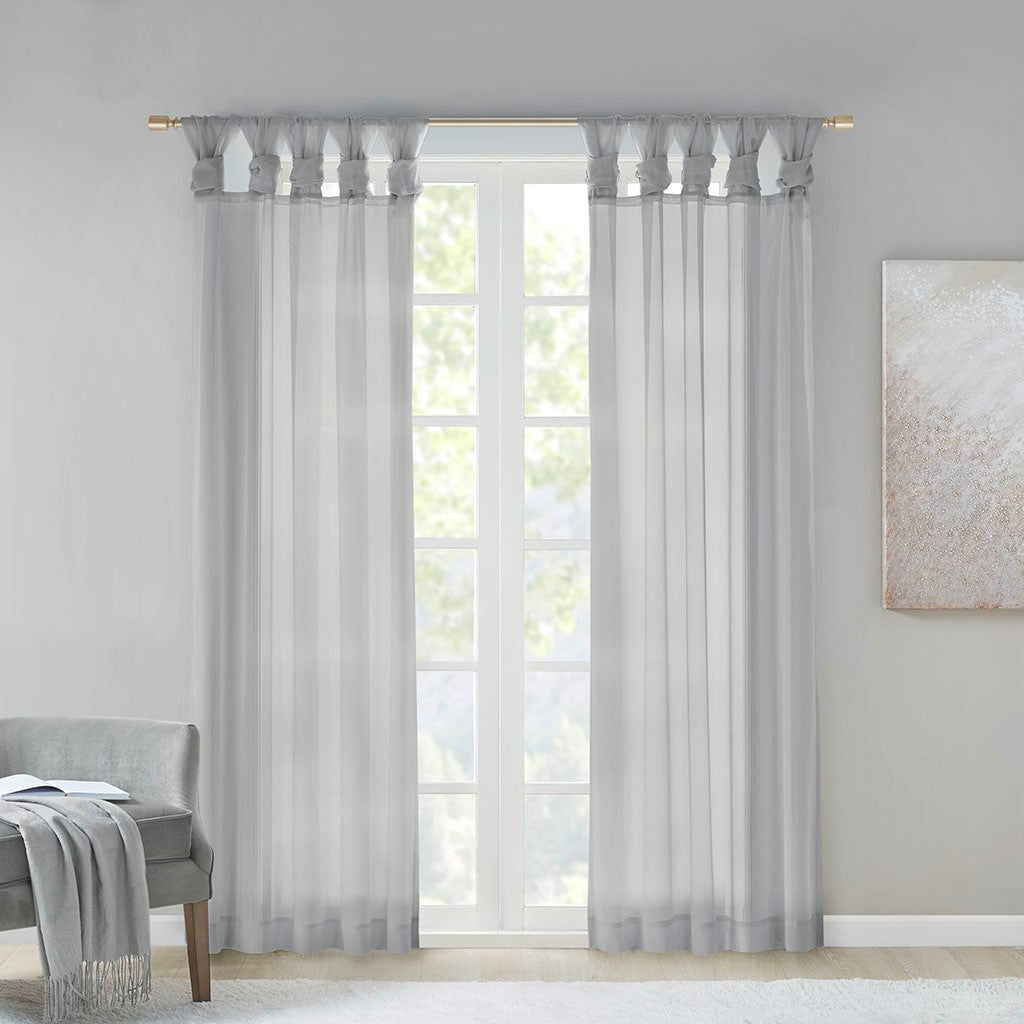 Madison Park Ceres Twist Tab Voile Sheer Window Pair - Light Grey - 63" Panel
